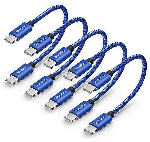 CLEEFUN Short USB C to USB C Cable 60W, USBC to USBC, [5-Pack, 1 ft] Type C to C Charger Cord Fast Charging for iPhone 16 15 Pro Max/Plus, for Samsung Galaxy S24 S23, for iPad/MacBook Pro/Air - color: Blue, size: 1ft+1ft+1ft+1ft+1ft