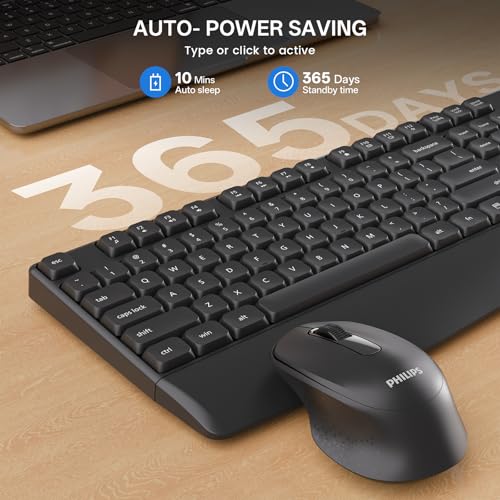 PHILIPS Wireless Keyboard and Mouse Combo-Ergonomic Keyboard and Mouse Wireless Combo,Plug n' Play,Sleep Mode and 2.4GHz Keyboard for Mac, Windows, Laptop-SPT6348 - color: Black