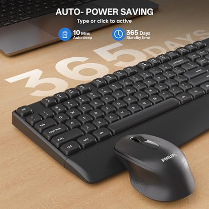PHILIPS Wireless Keyboard and Mouse Combo-Ergonomic Keyboard and Mouse Wireless Combo,Plug n' Play,Sleep Mode and 2.4GHz Keyboard for Mac, Windows, Laptop-SPT6348 - color: Black