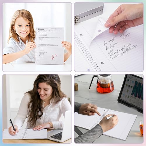 Spiral Notebooks College Ruled, 4 Pack 1 Subject Spiral Notebook, 8 x 10.5 inch, 70 Sheets Notebook College Ruled, 3-Hole Punched Paper, Spiral Notebooks for School&Home, Work, Writing Journal