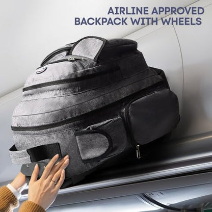 20" 2-in-1 Rolling Backpack,Backpack for Travel w/Wheels | Trolley Suitcase w/Telescopic Handle,Lightweight,Durable, Travel-Friendly, Unisex,2560-20''-Grey - color: JH-2560-Grey-20