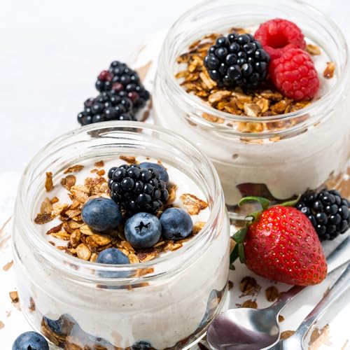 SHOWIN Overnight Oats Containers with Lids, 10oz Glass Jars with Lids 4 pcs, Apricot, Wide Mouth Mason jars for Salad, Yogurt, Snacks, Meal Prep - color: Camel, size: 10oz-4pc