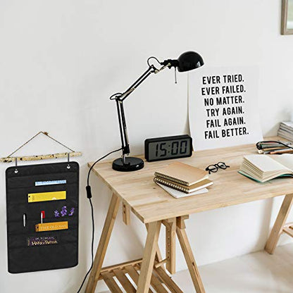 2 Pack Heavy Duty 5 Pocket Door Hanging File Organizer, Black Wall Storage Pocket Charts with 2 Hangers, Great for Classroom, School, Home or Office Use (5 Pocket-2Pack) - size: 5 Pocket-2Pack