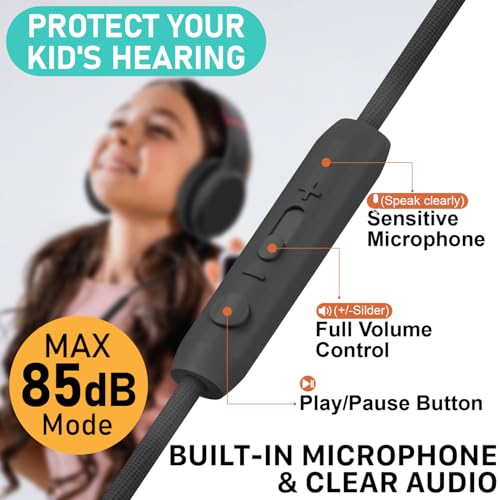 FosPower Kids Headphones with 3.5mm Laced Cables, Children & Teens Over The Ear Foldable Adjustable Headset w/Built-in Mic for Smartphones/PC/Tablet/Laptop/School (Max Volume 85dB) - Black/Red - color: 09 - Black/Red
