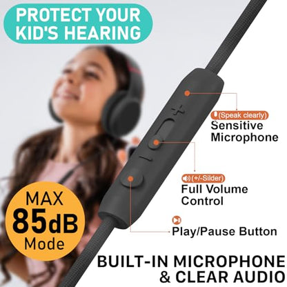 FosPower Kids Headphones with 3.5mm Laced Cables, Children & Teens Over The Ear Foldable Adjustable Headset w/Built-in Mic for Smartphones/PC/Tablet/Laptop/School (Max Volume 85dB) - Black/Red - color: 09 - Black/Red