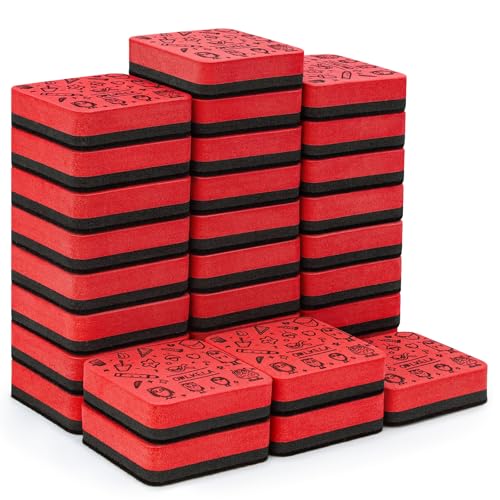 OWLKELA 30Pcs Dry Erase Erasers, Magnetic Whiteboard Eraser, Mini Whiteboard Cleaning Pads for Classroom, Office and Home, Red - color: Red, size: 30 Pcs