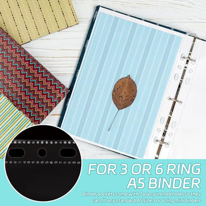 VOKOY 100 Pack 5.5x8.5 Inch Sheet Protectors for 3 or 6 Ring A5 Binder, Half Letter Size 7 Holes Mini Heavy-Duty Sheet Protector Sleeves Crystal Clear Playbill Binder Pockets - size: 5.5x8.5 Inch-1 Pocket, style: 100 Pack