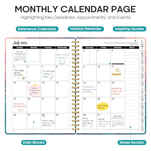 Planner 2026-2027, Academic Year Monthly and Weekly Calendar Planner, Jul 2026 - Jun 2027, Hardcover Teacher Student Planning Agenda book with Tabs, Perfect for School Office Supplies, 6.3" x 8.5" - Galaxy Flow - color: E-Galaxy Flow, size: (6.3"x8.5")a5