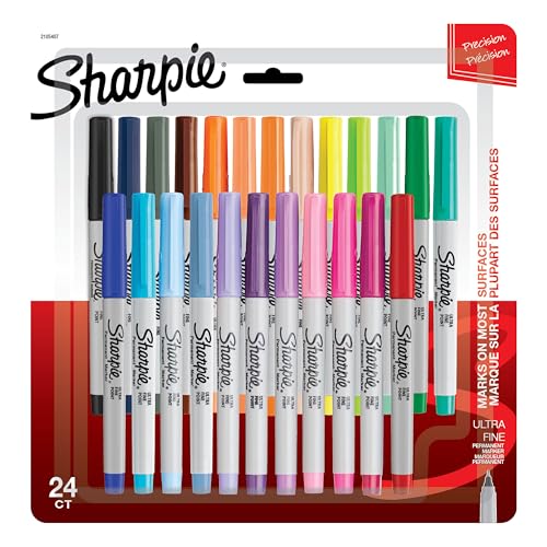 Sharpie Permanent Markers, Ultra Fine Point, Assorted Colors, 24 Count - size: 24 Count (Pack of 1)