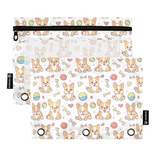 Binder Pouches,Cute Kawaii Corgi Pencil Pouch for 3 Ring Binder 2 Pack Clear Pencil Bag with Zipper for Office School Supplies - color: Multicolored 10