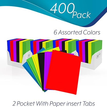 Folders with Pockets and Prongs (400 Pack) 2 Pocket Folders with 3 Prongs for School Paper Folders with Pockets - style: 400 Pack