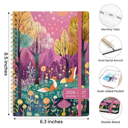 Planner 2026-2027, Academic Planner Weekly and Monthly, Jul 2026 - Jun 2027, Spiral Bound School Planning Tool with Tabs and Pocket, Perfect for Students & Teacher, 6.3" x 8.5", Fox Hollow - color: L-Fox Hollow, size: 6.3"x8.5" (A5)
