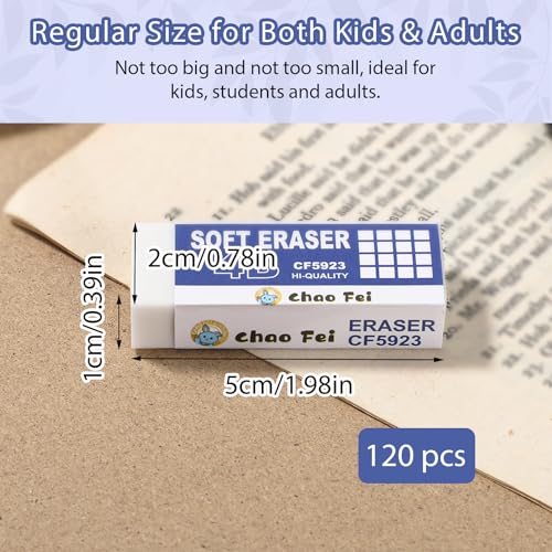 120 Pack White Erasers Bulk for Office, Office, Latex-Free Soft Erasers for Adult, Teachers as School Supplies