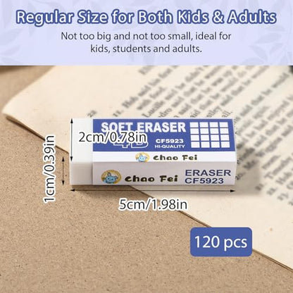120 Pack White Erasers Bulk for Office, Office, Latex-Free Soft Erasers for Adult, Teachers as School Supplies