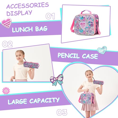 Meetbelify Kids Rolling Backpack with Wheels for Girls Rolling Backpacks with Lunch Box for Elementary School Students 3 in 1 Travel Luggage Suitcase for Girls Age 8-10 - color: Girl 01