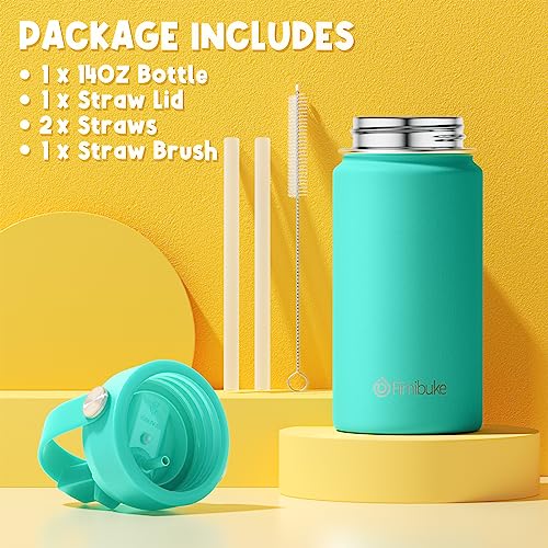 Fimibuke Kids Insulated Water Bottle, 14oz BPA FREE 18/8 Stainless Steel Travel Tumbler Double Wall Vacuum Leak Proof Kids Cup with Straw Metal Water Bottle for School Boys Girls(1 Pack, Turquoise) - color: B1. Turquoise
