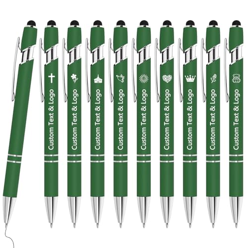 WYPAS Bulk Custom Pens - Personalized with Name, Engraved Text/Logo - Stylus Tip, Black Ink - Options for Corporate Gatherings, Events & Business Gifts (Green) - color: Green
