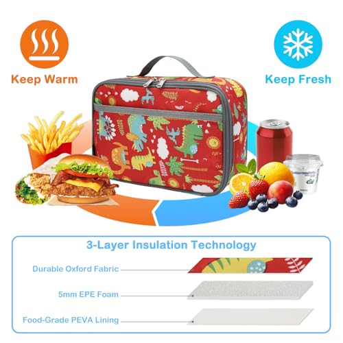 FlowFly Kids Lunch box Insulated Soft Bag Mini Cooler Back to School Thermal Meal Tote Kit for Girls, Boys,Dinosaur&Coconut - color: Dinosaur&Coconut
