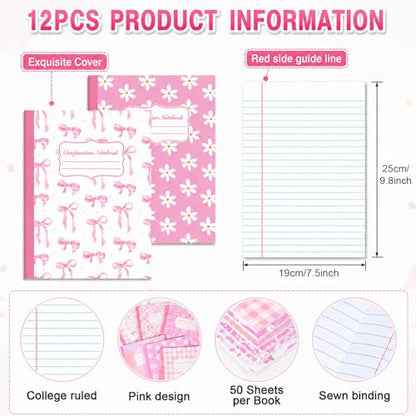 12 Pack Large Composition Notebooks Bulk 9.8 × 7.5 in Wide Ruled Hard Cover Composition Book Assorted Marble Journal College Ruled Paper for Adult Student College Office Back to School Supplies(Pink) - size: 12 Pack, style: Pink