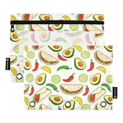 Traditional Mexico Culture Pencil Pouches for 3 Ring Binder, Zipper Binder Pencil Case, 2 Pack Clear Window Case Bag for Office Organizers - color: Traditional Mexico Culture
