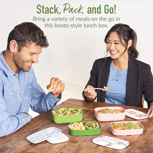 Bentgo Classic - Adult Bento Box, Stackable 3-Compartment Lunch Box with Removable Utensil Set and Sealing Strap, BPA-Free, Food Container Ideal for Meal Prep, Work, and On the Go (Green) - color: Green