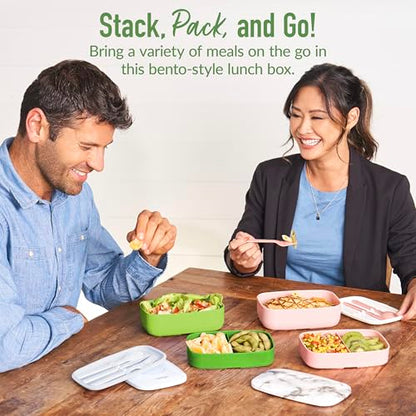 Bentgo Classic - Adult Bento Box, Stackable 3-Compartment Lunch Box with Removable Utensil Set and Sealing Strap, BPA-Free, Food Container Ideal for Meal Prep, Work, and On the Go (Green) - color: Green