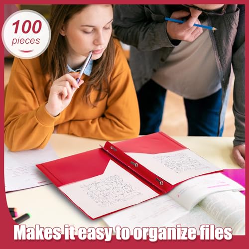 Lincia 100 Pcs Plastic Folders with Pockets and Prong Folders with Prongs 2 Pockets for Office, School for Students, Teachers, Office Workers(Red) - color: Red