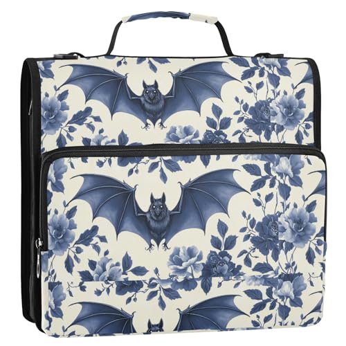 Boccsty Black Bat Rose Zipper Binder 3 Ring Binders Expanding File Folder Multi-Pocket Zipper Binder Organizer for School Shoulder Strap and Handle - color: Multicolored 08