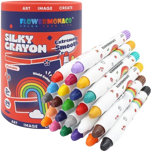 Lebze Washable Jumbo Crayons for Toddlers, 24 Colors Non Toxic Crayons Set, Large Baby Crayons Kids, Gift for Boys and Girls Flower Monaco - color: 24 Colors
