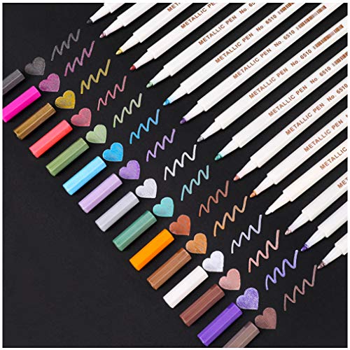 Dyvicl Metallic Marker Pens, 15 Colors Hard Fine Tip Metallic Markers for Black Paper, Adult Coloring, Card Making, Rock Painting, Scrapbooking Crafts, DIY Photo Album - style: 15 Hard fine tip
