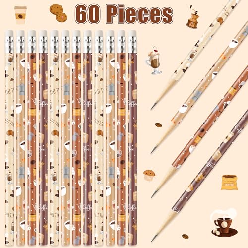 Xqumoi 60Pcs Coffee Themed Pencils with Eraser - Latte Cappuccino #2 HB Pencils, Coffee Lover Stationery Office Supplies Teacher Appreciation Gift Goodie Bag Fillers Stuffers Party Favors - style: Coffee