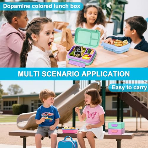 Kids Bento Lunch Box, 5-Compartment Leakproof Container with handle Movable Snack Box BPA-Free, Dishwasher & Microwave Safe Utensils Included for Kids/Adults | School, Office & Travel | Green - color: Green-41oz