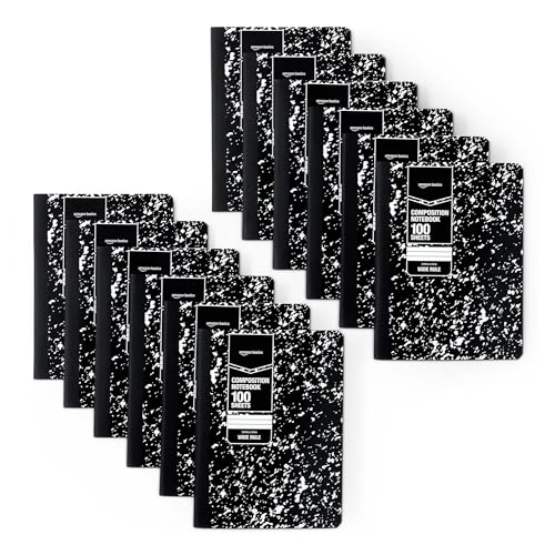 Amazon Basics Composition Notebook, Wide Ruled, 100 Sheets, 9.75" x 7.5", Marble Black, 12-Pack - color: Marble Black, size: Wide Ruled,12-pack