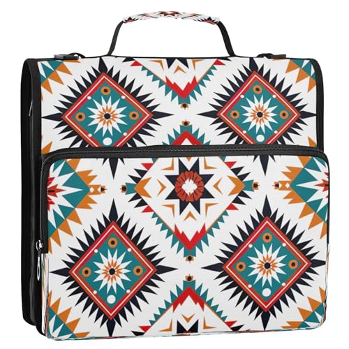 Aztec Waterproof Zipper Binder with Shoulder Strap, 3-Ring Trapper Keeper with Lay-Flat Design and Multiple Compartments for School & Office, Adults & Kids