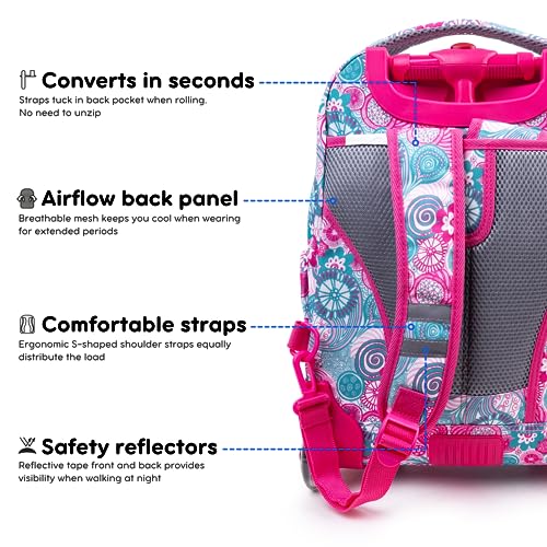 J World Lollipop Kids Rolling Backpack & Lunch Bag Set for Elementary School. Carry-On Suitcase with Wheels, Blue Raspberry - color: Blue Raspberry