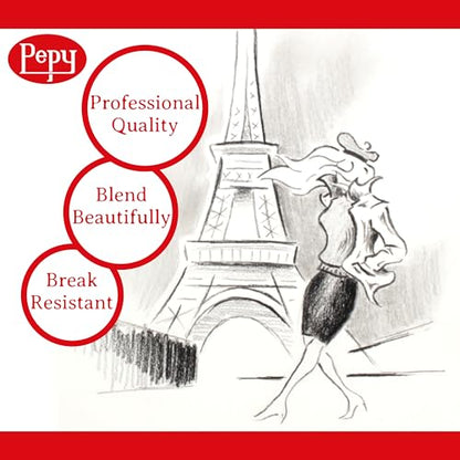 Pepy Charcoal Assorted Set of 6 Pencils: 2 Each Hard, Medium, Soft Pencils