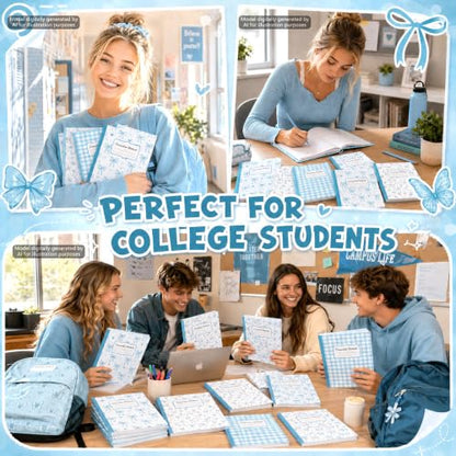 8 Pack Blue Bow Composition Notebooks Bulk Blue Notebook College Ruled Journal 100 Pages Cute Aesthetic Bow Composition Books Back to School Gift for Student Teacher Office Supplies 9.7x7.5 Inch - color: Blue Bow