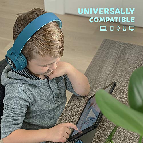 PowerLocus Kids Headphones Wireless, Bluetooth Headphones for Kids Over Ear, LED Lights, 85dB Safe Volume Limit, Foldable, Micro SD Mode, Built-in and Line-in Microphone for Phones,Tablets,Laptop - color: Non-Ears Blue