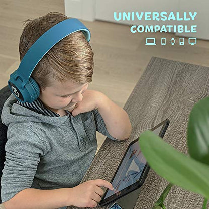 PowerLocus Kids Headphones Wireless, Bluetooth Headphones for Kids Over Ear, LED Lights, 85dB Safe Volume Limit, Foldable, Micro SD Mode, Built-in and Line-in Microphone for Phones,Tablets,Laptop - color: Non-Ears Blue