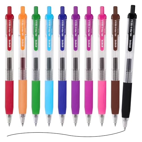 EYEYE G-103 Assorted Colors Gel Pens 0.5mm, 10 Pack Multicolor Retractable Pen Extra Fine Point Quick Drying, Ballpoint Pen Fine Point Smooth Writing Pens for for Office School Supplies - color: Multicolor, size: 0.5mm