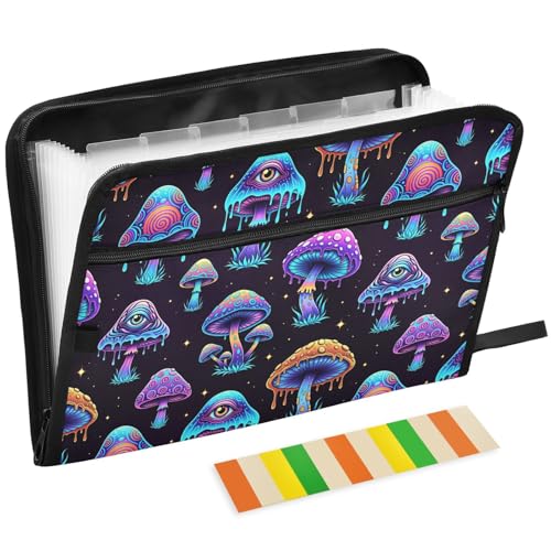 Gredecor 13 Pockets File Folder Organizer A4/Letter Water Resistant Hippie Boho Magic Mushrooms Document Bag with Zipper Filing Folder Expanding File Pouch Storage for School Office - color: Multi3