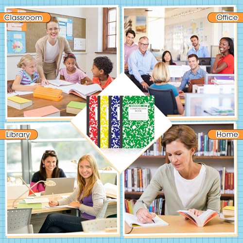 Fainne 150 Pack A5 Composition Notebooks Bulk Marble Cover Composition Notebooks College Notebook Wide Ruled Notebook for Students Classroom Office School Supplies (4 Color) - color: 4 Color