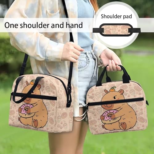 Cute Capybara Preschool Lunch Box Kids 4-6 Donut Simple Modern Lunch Box for Girls 6-8 Kindergarten Meal Bag Elementary School Toddler Students Children Lightweight Adjustable Shoulder Strap - color: Donut Cute Kapybara
