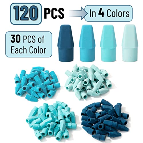 Mr. Pen- Pencil Top Erasers, 120 Pack, Blue Shades, Latex-Free | No-Smudge Cap Pencil Erasers for Precise Erasing, Kids, Teachers, Studying Supplies - color: Blue Shades, size: 120 Pack