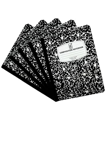 Composition Notebooks 5-Pack College Ruled 200 Pages (100 Sheets) 9.75" x 7.5" Classic Black & White Marble Cover Durable Hardcover Stitched Binding Ideal for School College Office or Journaling