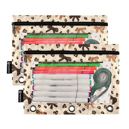 ALAZA Leopard Print Cheetah Bow Pattern Pencil Pouch for 3 Ring Binder 2 Pack Zipper Binder Pencil Bag Case with Clear Window Office Supplies - color: multi7