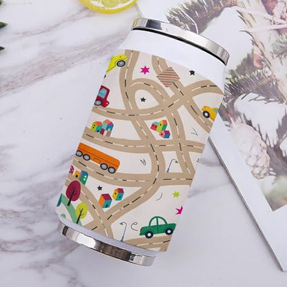 T&H XHome Cars Buses 10oz Stainless Steel Tumbler with Lid & Straw-Double Wall Vacuum Insulated Travel Mug Traffic Lights Water Bottle Coffee Beverage Drinks Cup - size: 10 Ounces