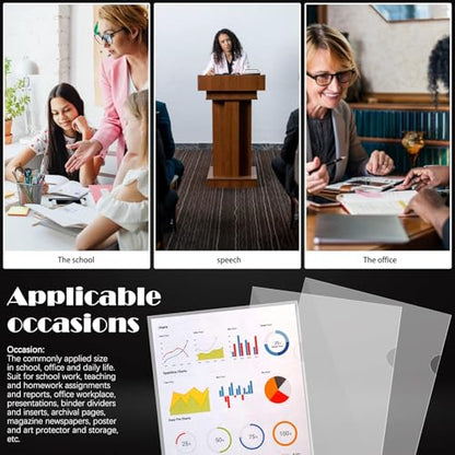 50PCS Clear Plastic Document Folders, Letter/A4 L-Type Project Pockets | 1.4mm Thickness, Copy Safe, Lightweight, Transparent, Project Organization, School, Office, Home Use