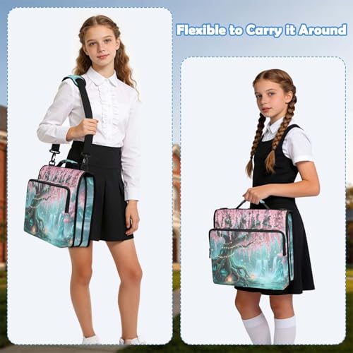 Cherry Blossom 2inch 3 Ring Zipper Binder Multi-Pocket Storage Holds 14 Inch Laptop for Students and Office Use - color: Cherry Blossom