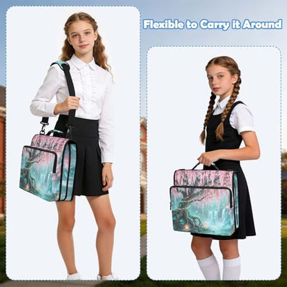 Cherry Blossom 2inch 3 Ring Zipper Binder Multi-Pocket Storage Holds 14 Inch Laptop for Students and Office Use - color: Cherry Blossom